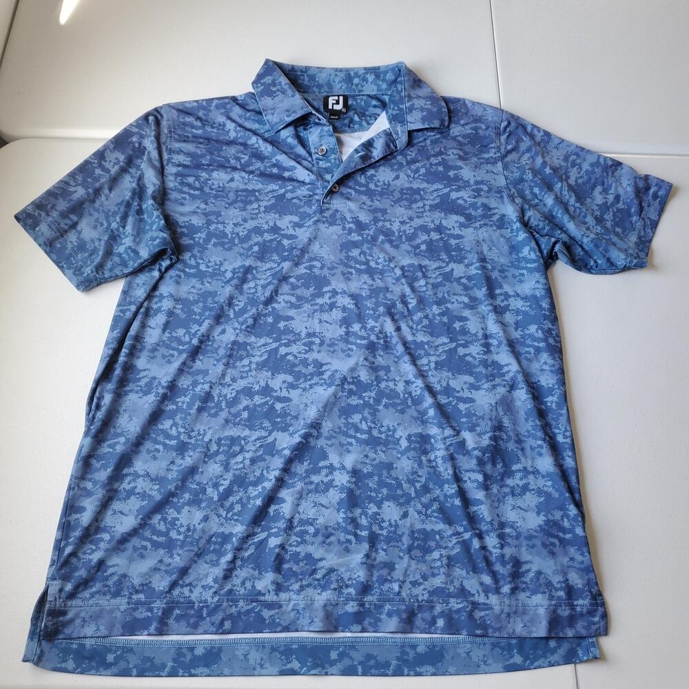 FootJoy Polo Shirt Mens XL Blue Camo Print Golf Performance Stretch Short Sleeve